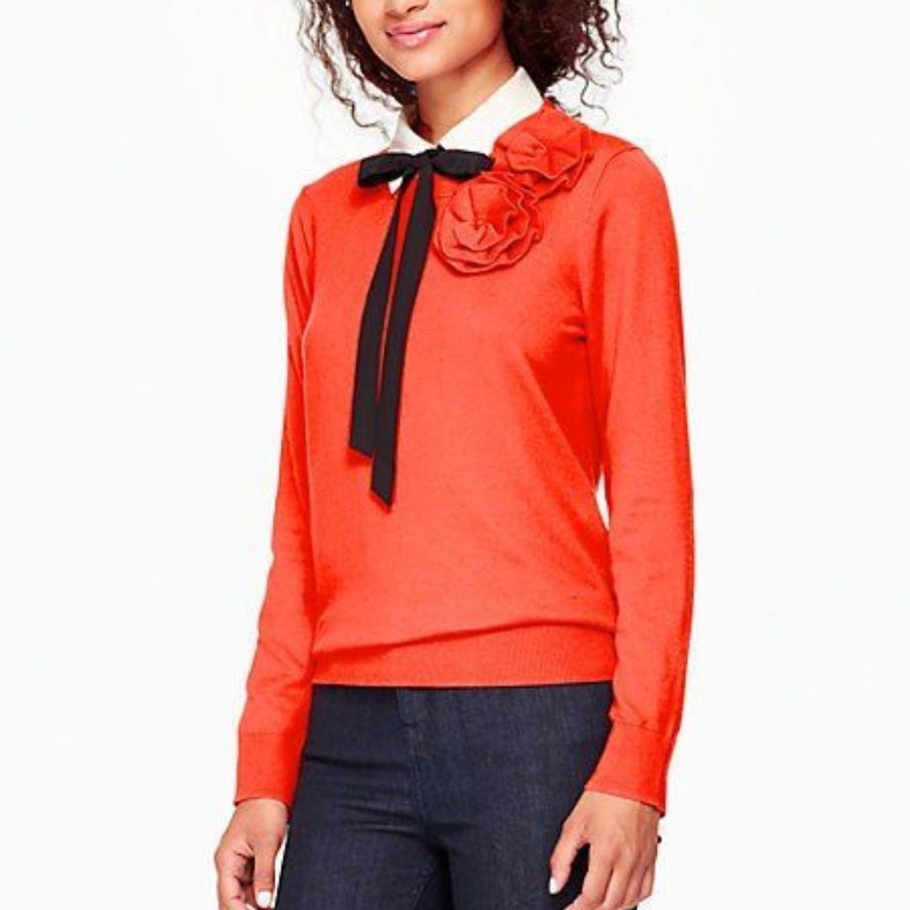 ksny red crewneck flower sweater, xs